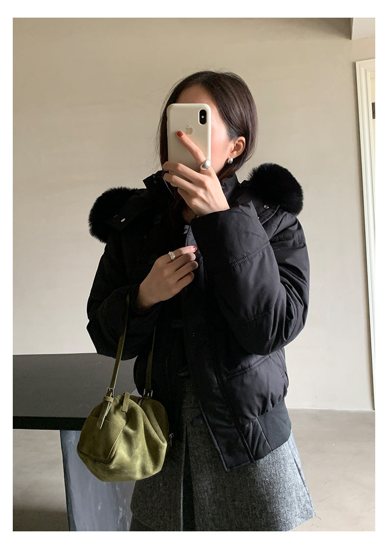 【H5501】實拍奶油風毛領連帽短款加厚棉服251118