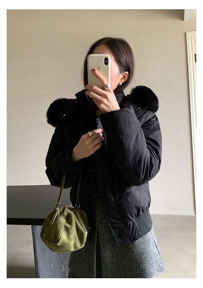 【H5501】實拍奶油風毛領連帽短款加厚棉服251118