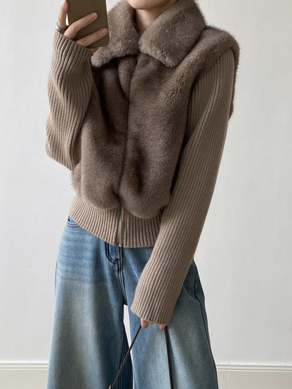 【YH8309】實拍高質感時髦仿皮草拼接針織假2件毛毛外套251113