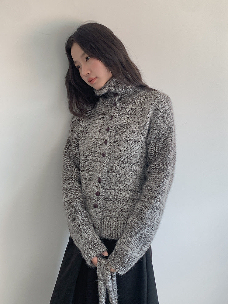 【LD3296】實拍輕奢復古寬翻領厚實針織外套＋針織包251103