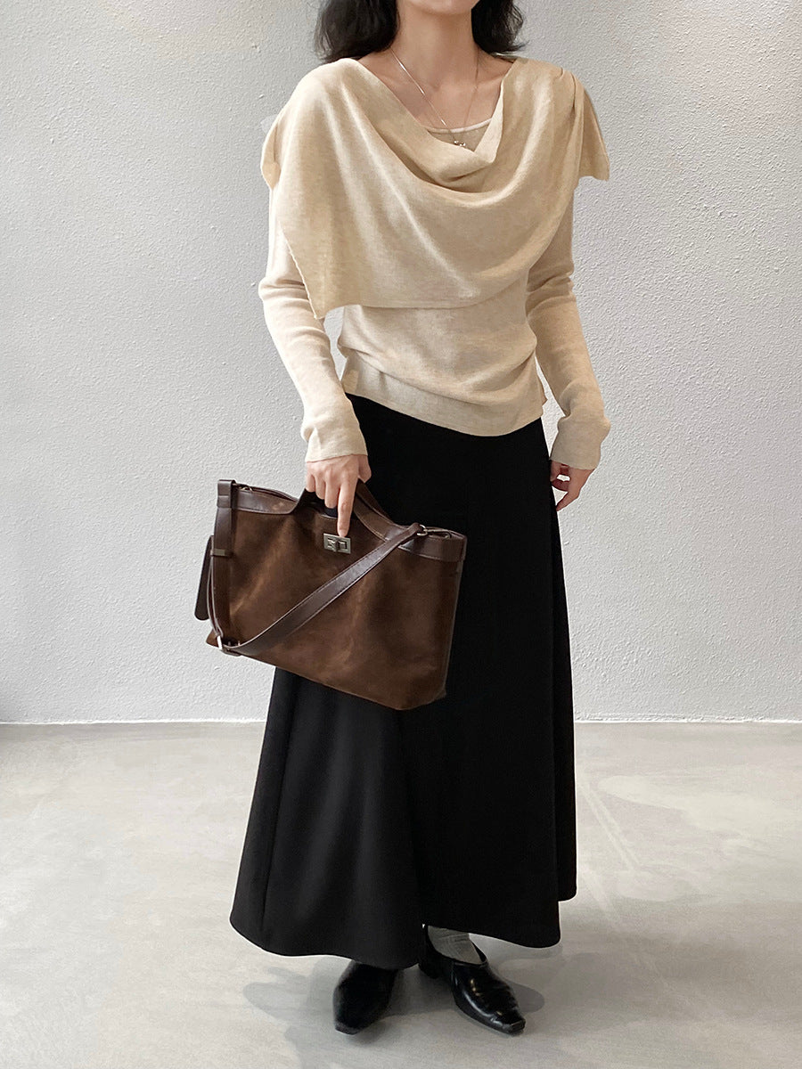 【cim396】實拍慵懶蕩領假2件披肩針織毛衣251030