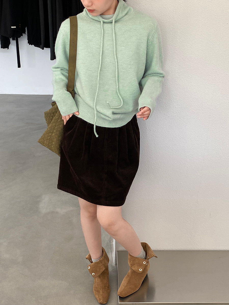 【cimz1374】實拍極簡淨色高領抽繩針織毛衣251120