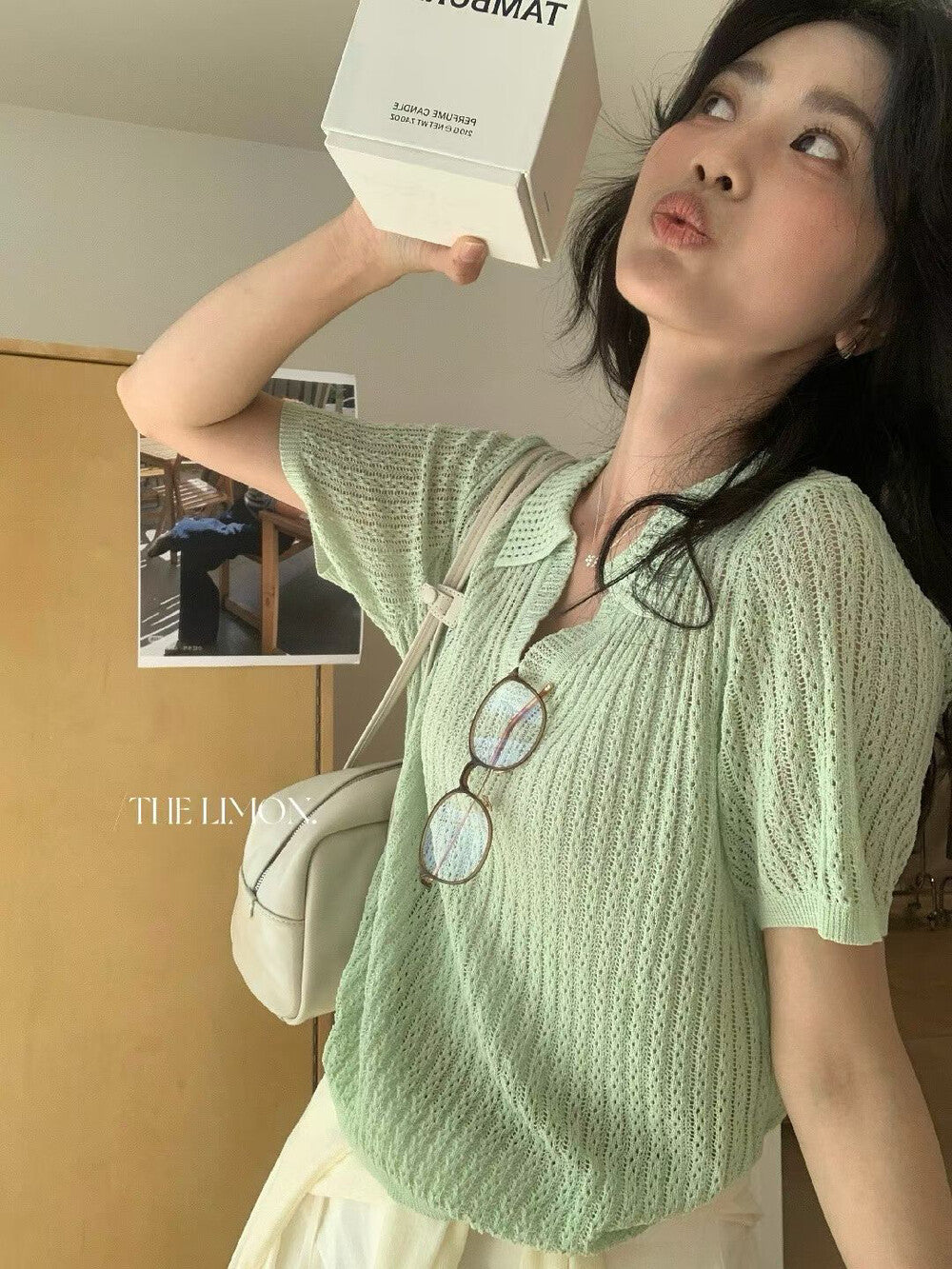 【LSC1088】實拍檸檬極簡高級鬆弛感☕夏日寬鬆顯瘦POLO領短袖針織衫260318