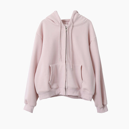 【LD11030】實拍冬季慵懶加絨加厚連帽衞衣外套251124