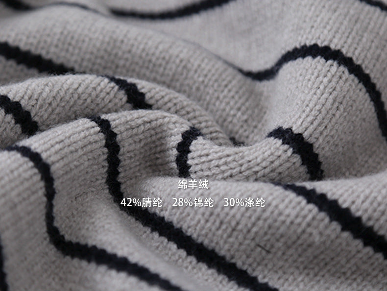 【LD11063】實拍復古條紋加厚棉羊絨針織毛衣251209