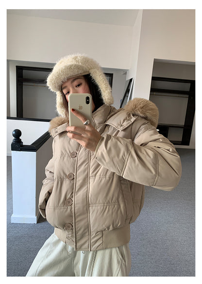 【H5501】實拍奶油風毛領連帽短款加厚棉服251118