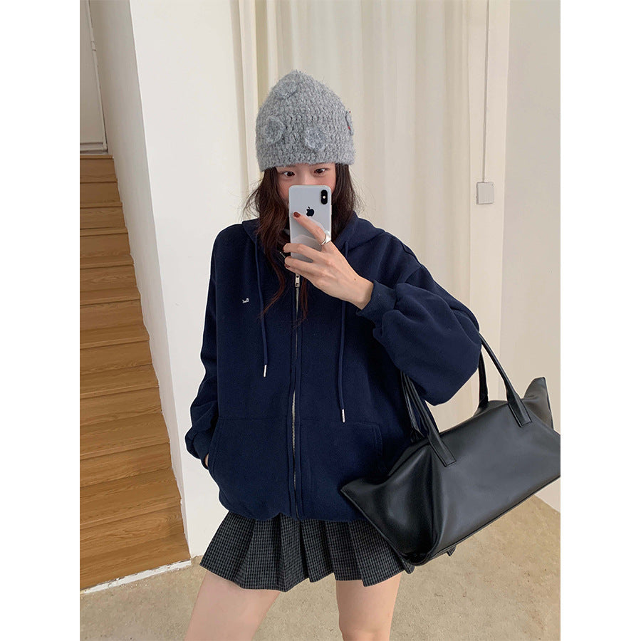 【H5495】實拍男友寬鬆款刺繡長袖連帽衞衣外套251109