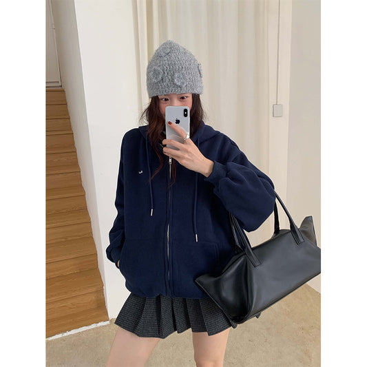 【H5495】實拍男友寬鬆款刺繡長袖連帽衞衣外套251109