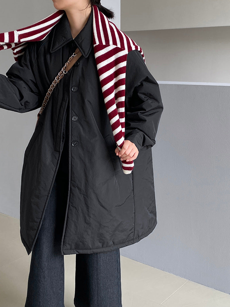 【cimz1235】 雪山奶糖 Muji 風輕薄初冬簡約廓形寬鬆棉服外套260108