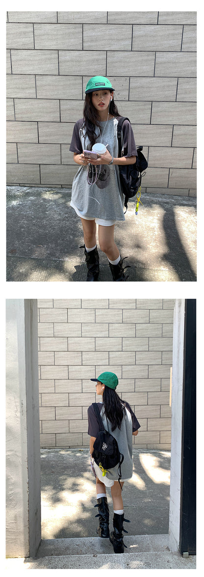 【H5365】實拍夏天韓版墨鏡小狗寬鬆長版棉質T恤250708