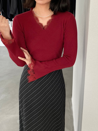 【cimz8833】實拍精緻蕾絲長袖針織衫251120