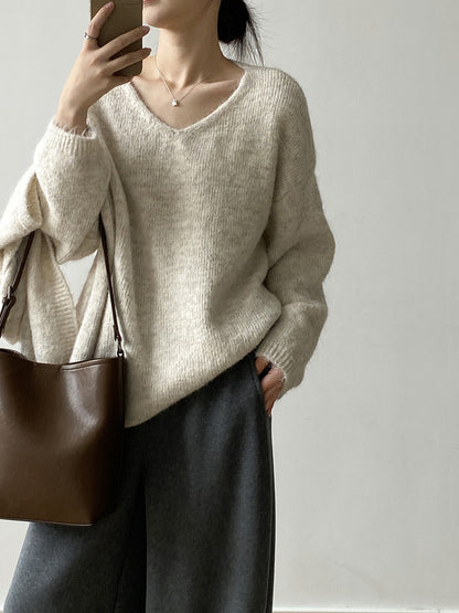 【Y25805】 實拍溫柔軟糯V領毛衣+針織披肩(含羊毛3％）251023