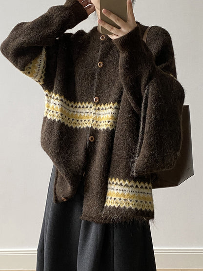 【YP6106】 實拍費爾島提花針織外套＋圍巾(含羊毛3%) 251023