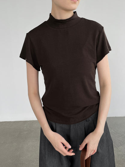 【cimH66207】極簡百搭・正肩半高領毛邊短袖t-shirt 260828