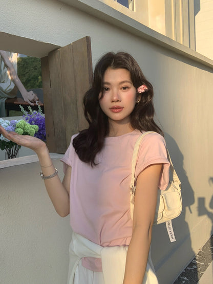 【L10077】實拍檸檬春夏多巴胺穿搭💜人氣基本款修身圓領短袖T恤260318