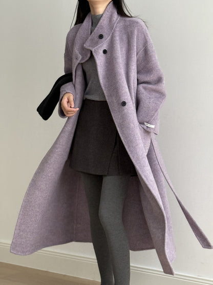 【Y25527】實拍高單質感雙面羊毛呢立領大衣（棉羊毛68%)251106