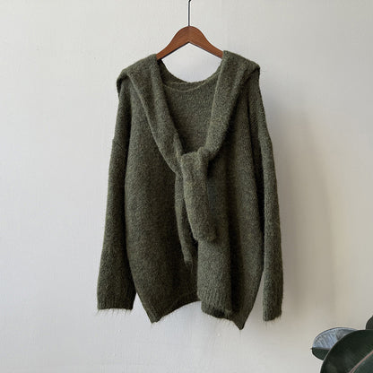 【Y25805】 實拍溫柔軟糯V領毛衣+針織披肩(含羊毛3％）251023