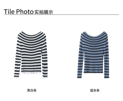 【H5399】實拍韓系簡約氣質一字領露肩針織衫250902