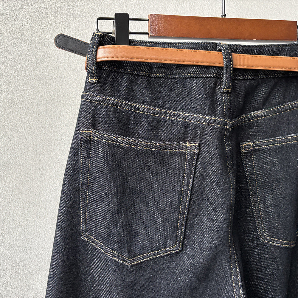 【Y981316】實拍S~XL冬季高腰加絨直筒牛仔褲含腰帶251106