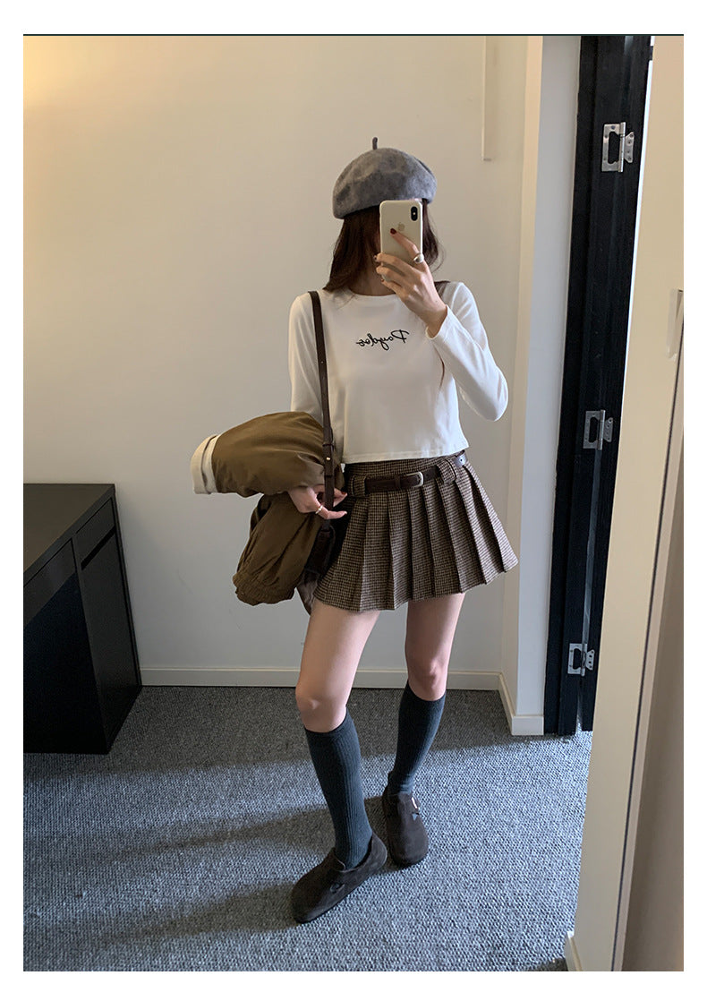 【H5492】實拍S~XL復古學院風磨毛百褶a字裙（內有安全褲）251109