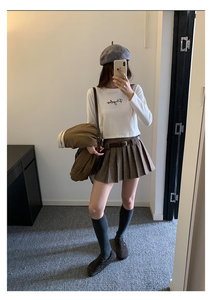 【H5492】實拍S~XL復古學院風磨毛百褶a字裙（內有安全褲）251109