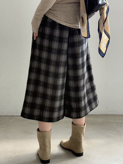 【YG8095】實拍日系復古呢料格紋直筒七分闊腿褲251016