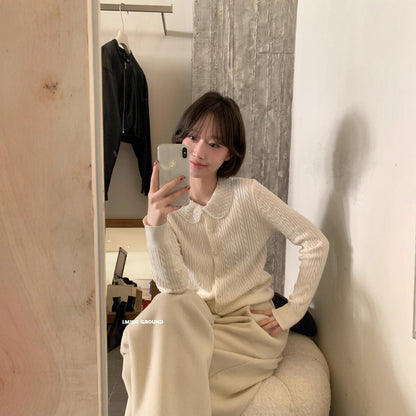 【LH01277】實拍IMISS秋冬法式絕美重工麻花珍珠領針織開襟外套（羊毛33%)251215