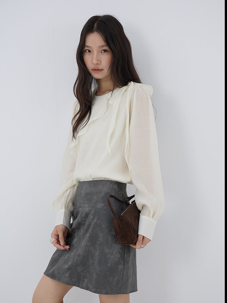 【LD3290】實拍法式釘珠蝴蝶結天絲雪紡襯衫251103