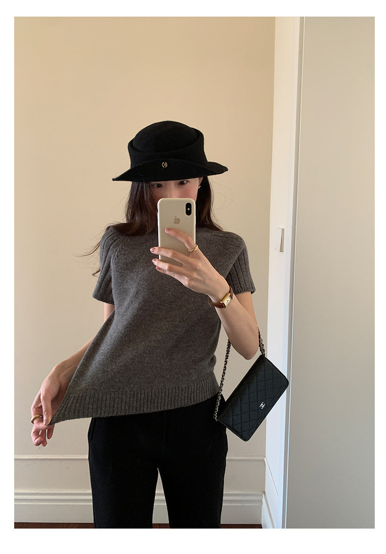 【H5516】實拍高領氣質短袖針織衫251125