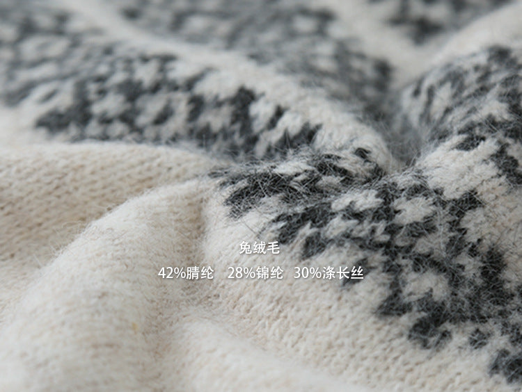 【LD11004】實拍兔絨毛混紡費爾島針織毛衣半拉鏈大翻領251110