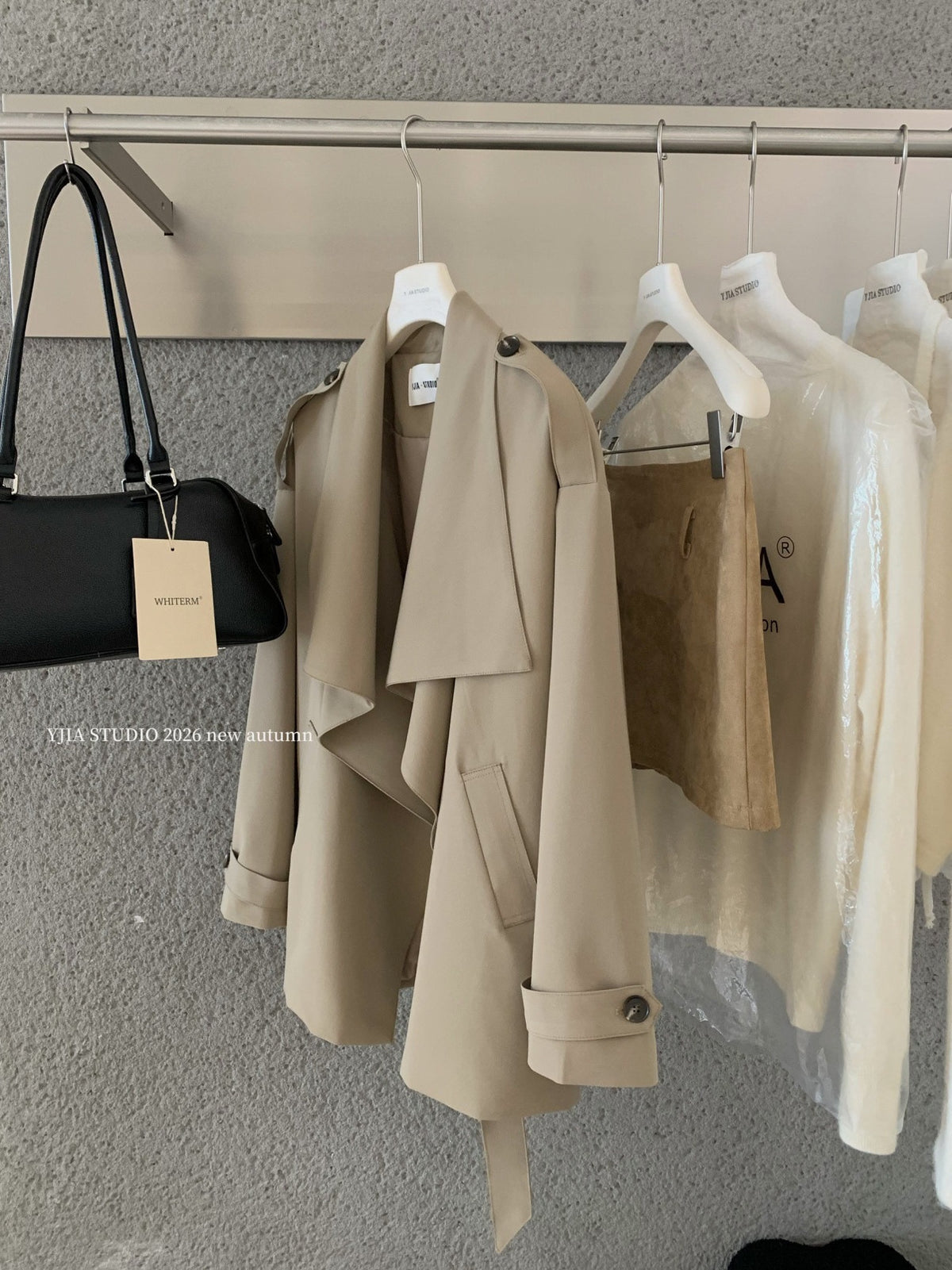 【L9296】復古簡約・翻領風衣外套附腰帶261013