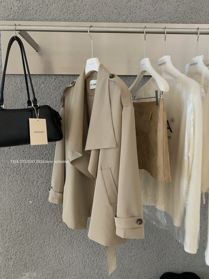 【L9296】復古簡約・翻領風衣外套附腰帶261013