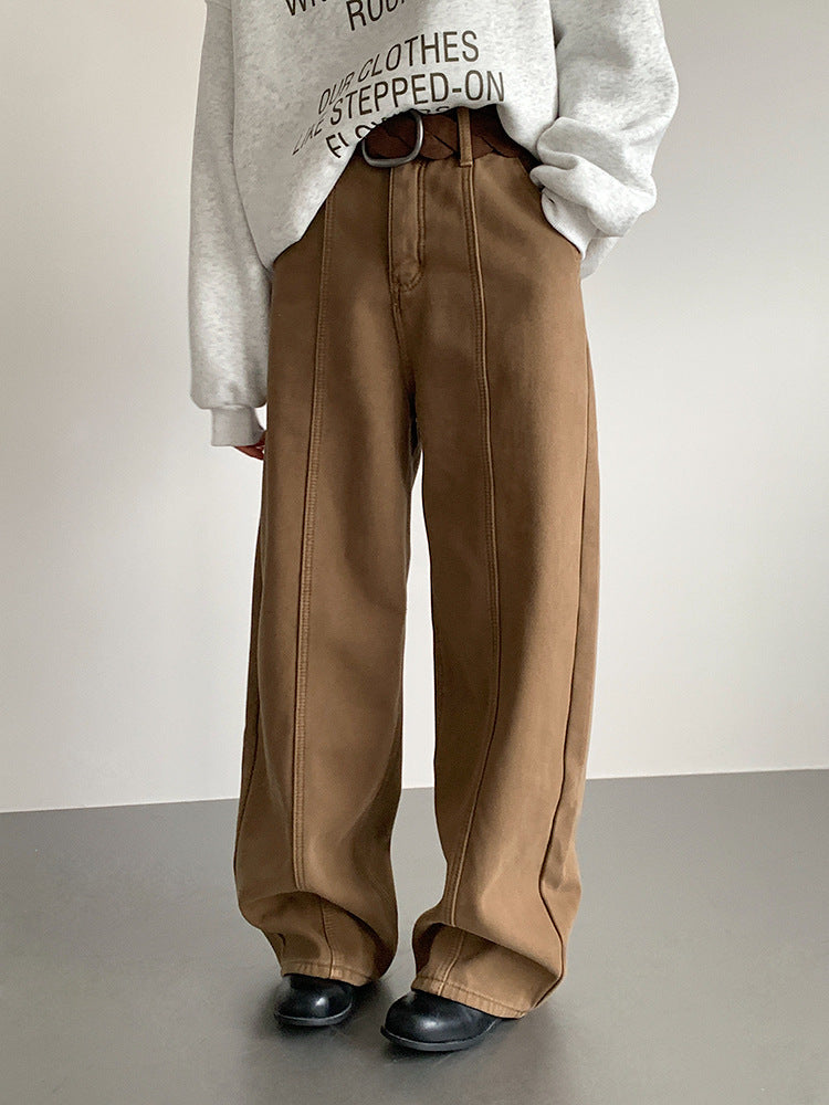 【LD11020】實拍S~XL加絨加厚復古水洗做舊彎刀闊腿牛仔褲251110