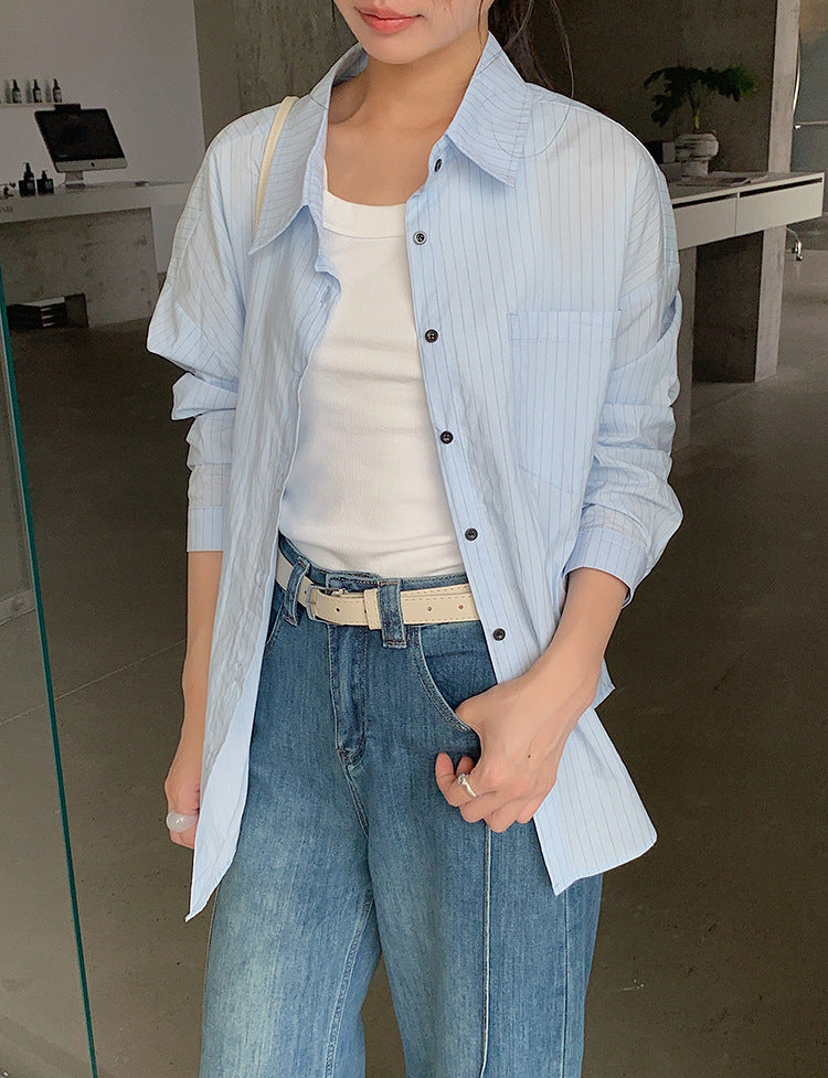【LD003】實拍中性棉100氣質寬鬆條紋襯衫251103