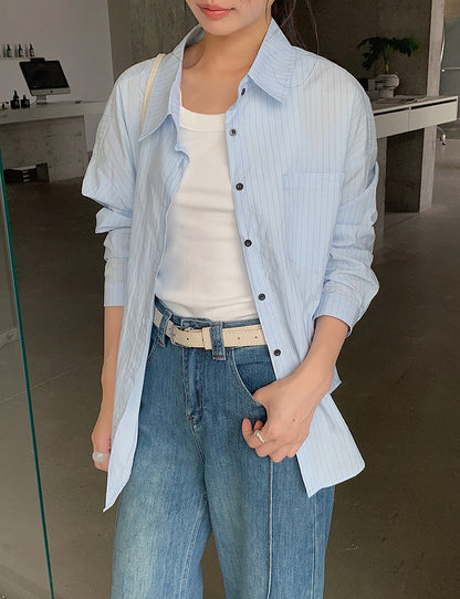 【LD003】實拍中性棉100氣質寬鬆條紋襯衫251103