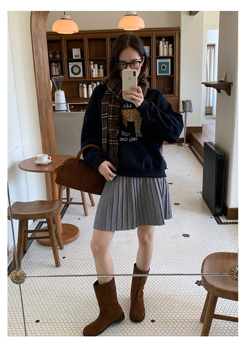 【H5518】實拍復古中性條紋針織衫＋針織百褶裙251125