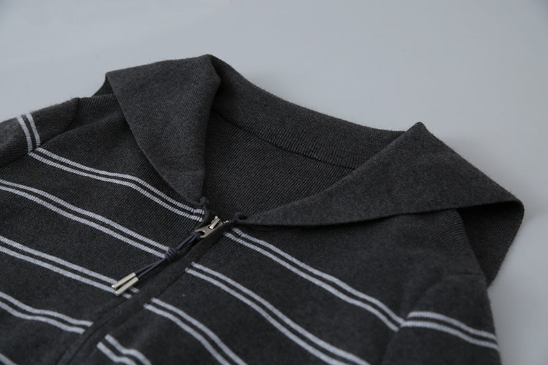 【LD11036】實拍雙頭拉鍊海軍領條紋針織開衫251202