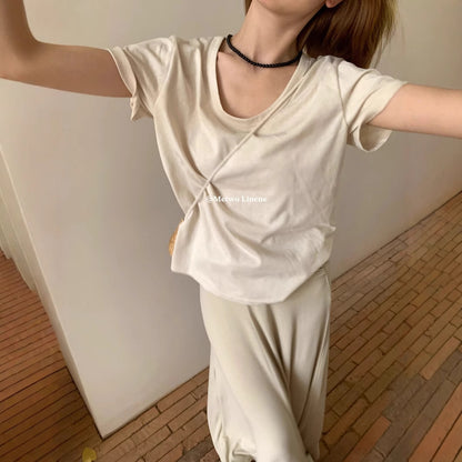 【L08243】實拍Hers夏季純色雪花苧麻短袖T恤250505