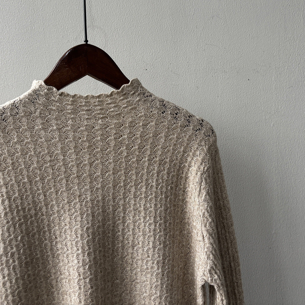 【Y312】實拍高單質感鏤空蕾絲半高領針織衫251106