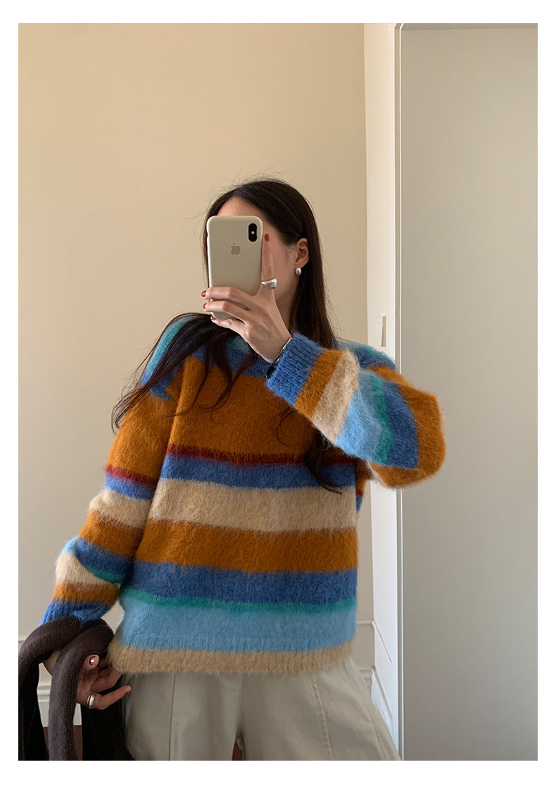 【H5522】實拍韓系街頭絨毛彩色針織毛衣251125