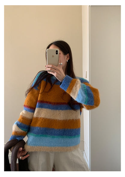 【H5522】實拍韓系街頭絨毛彩色針織毛衣251125