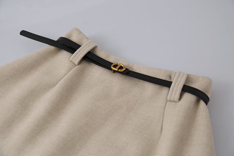 【LD11070】實拍氣質毛呢A字傘裙＋腰帶251209