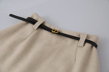 【LD11070】實拍氣質毛呢A字傘裙＋腰帶251209