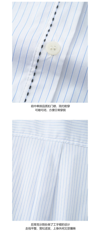 【H5191】實拍復古時髦的直條紋寬鬆長袖襯衫250415