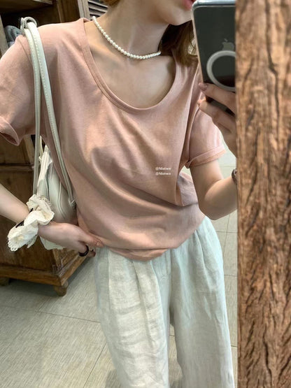 【L08243】實拍Hers夏季純色雪花苧麻短袖T恤250505