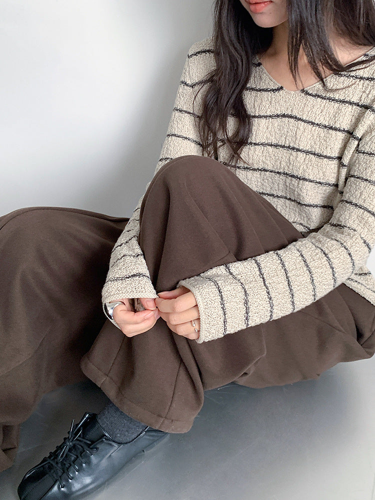 【LD11022】實拍肌理感寬鬆條紋針織衫251110