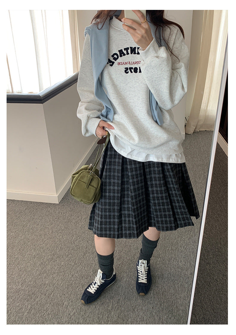 【H5502】實拍學院復古磨毛格子百褶A字裙251118