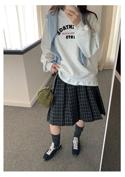 【H5502】實拍學院復古磨毛格子百褶A字裙251118