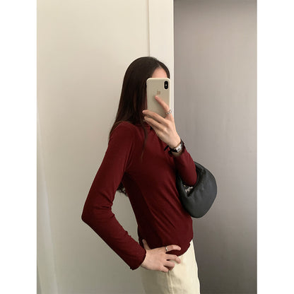 【H568】實拍基礎款木耳邊半高領純色打底衫251021