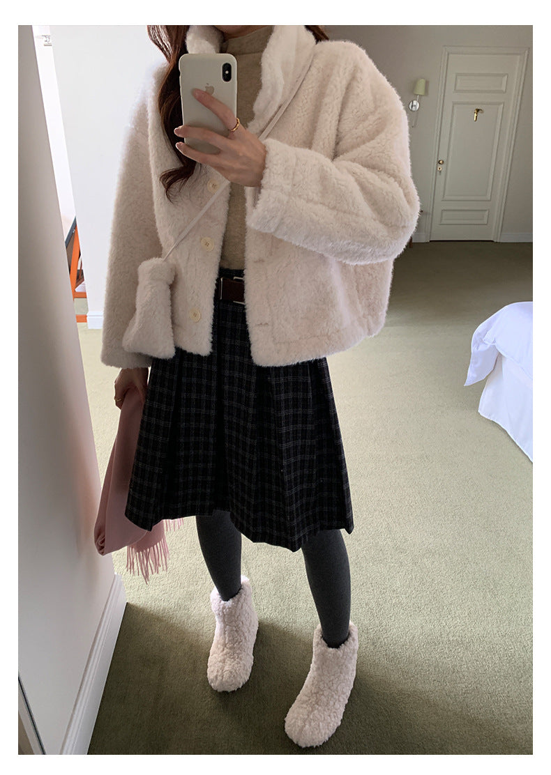 【H5502】實拍學院復古磨毛格子百褶A字裙251118